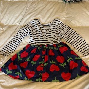 Mini Boden Navy Striped Top with Red Cherry Skirt Dress
